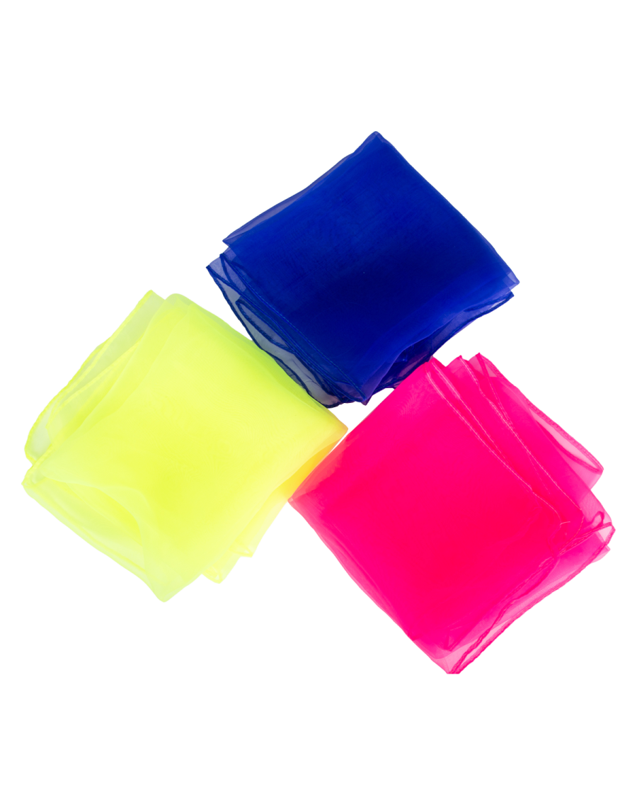 Set of 3 juggling scarves (blue, yellow, pink)